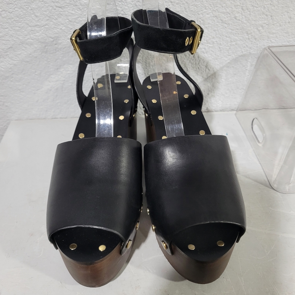 Madewell The Anouk Platform Clog Sandal NU631 Size 7.5 Leather Wood - Picture 9 of 13
